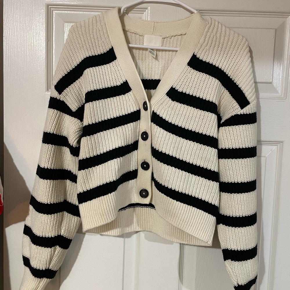 H&M Black and Cream Striped Cardigan